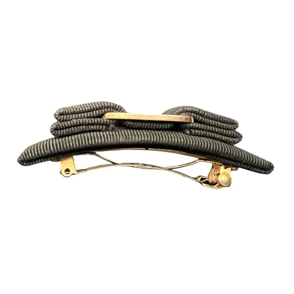 Salvatore Ferragamo Vara Bow Barrette Hair Clip Black Gold Tone Logo